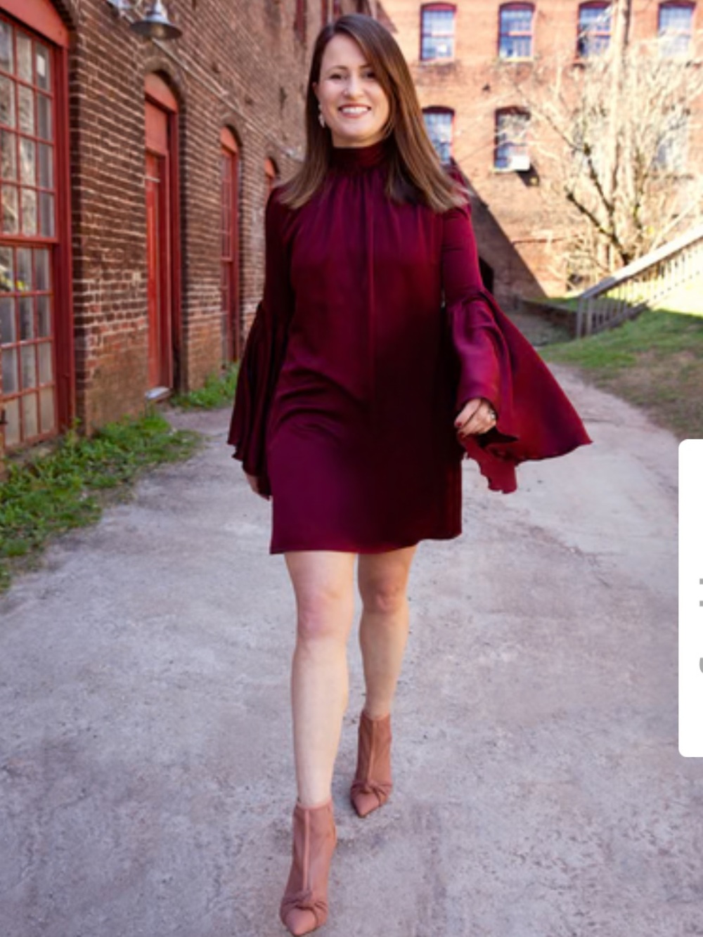 Chloe Kristyn High-Neck Bell Sleeve Dress